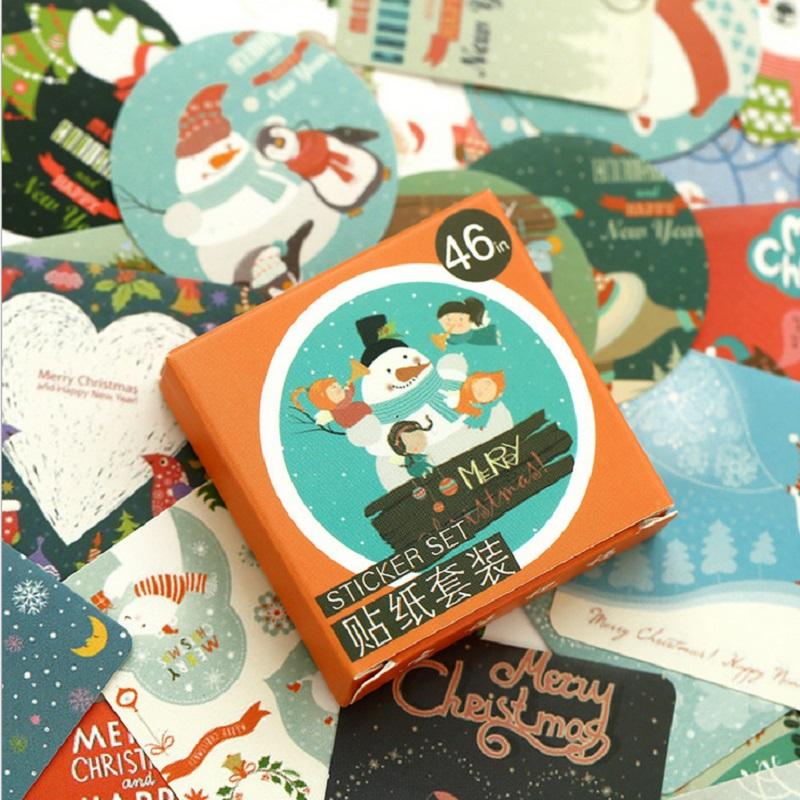 46 PCS Set Merry Christmas Theme Sticker DIY Decoration Gifts Posted Package New Year Label Paper