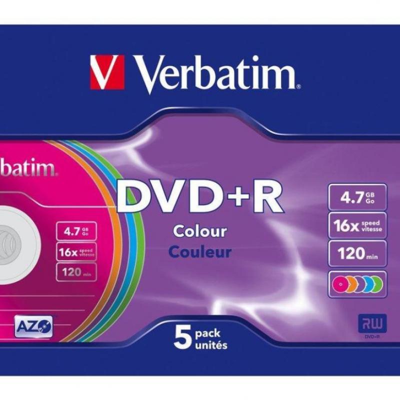 Verbatim DVD+R 4.7GB 16x Colour Slimcase, 5st