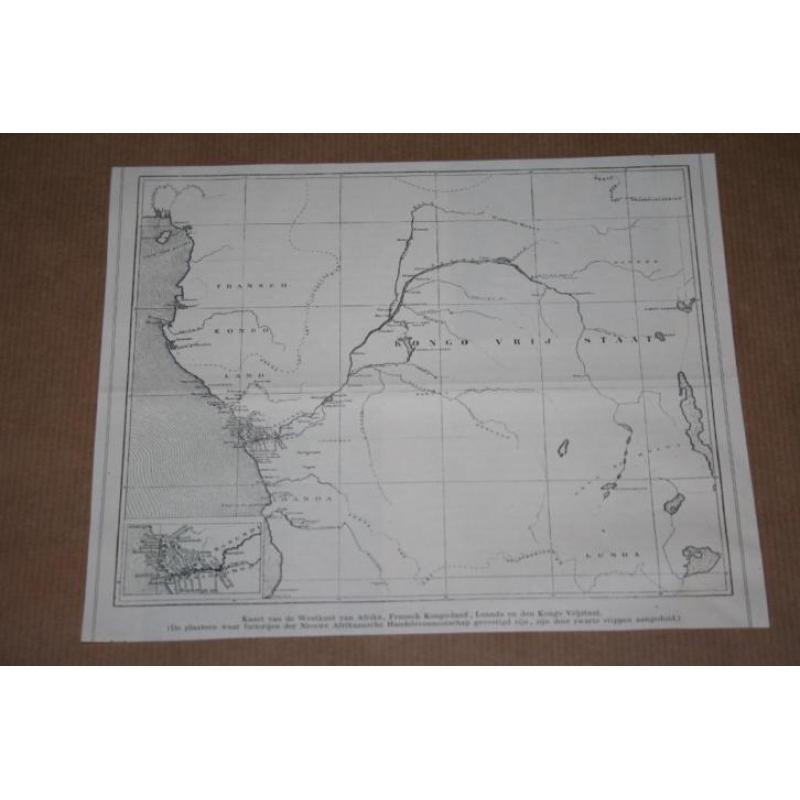 Oude kaart - Kongo-land en Kongo-vrijstaat - 1890 !!