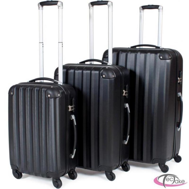 Koffer Koffers Kofferset hard met wieltjes zwart 400717