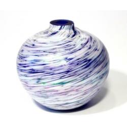 Prachtige Vintage Murano Iriserend Blauw Glas Bol Vaas