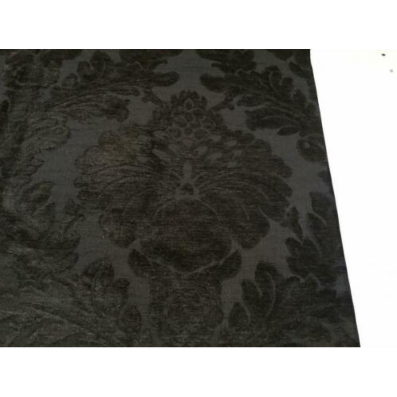 Meubelstof zwart velours/linnen met patroon