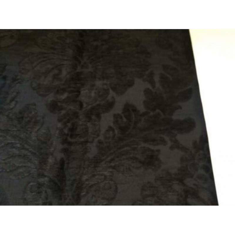 Meubelstof zwart velours/linnen met patroon