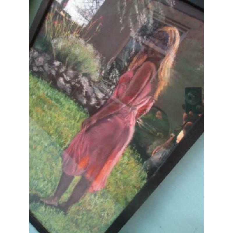 Prachtige Pastel Vrouw in Tuin Christa Hoek 63 x 43 cm