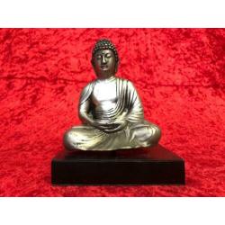 Brons verzilverd Meditatie boeddha beeld op sokkel
