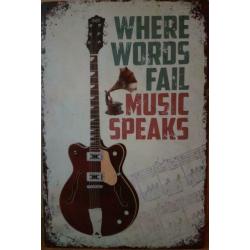 Words Fail music Speaks gitaar reclamebord wandbord metaal