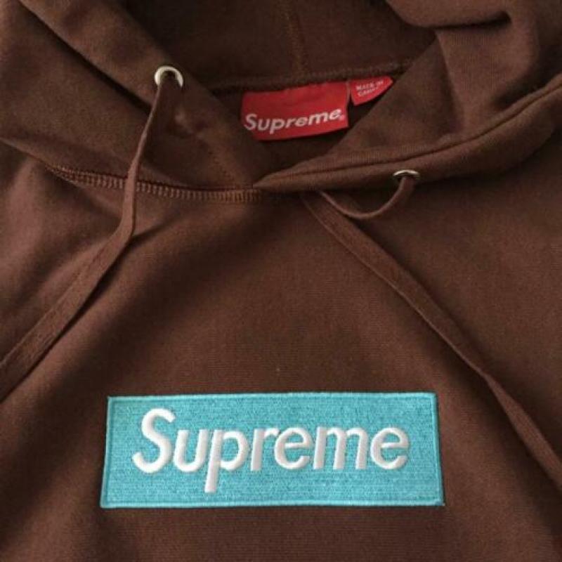 Bruine Supreme box logo hoodie trui sweater size M 17FW
