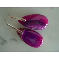 paarse agaat oorbellen met goud/zilv. oorhaken