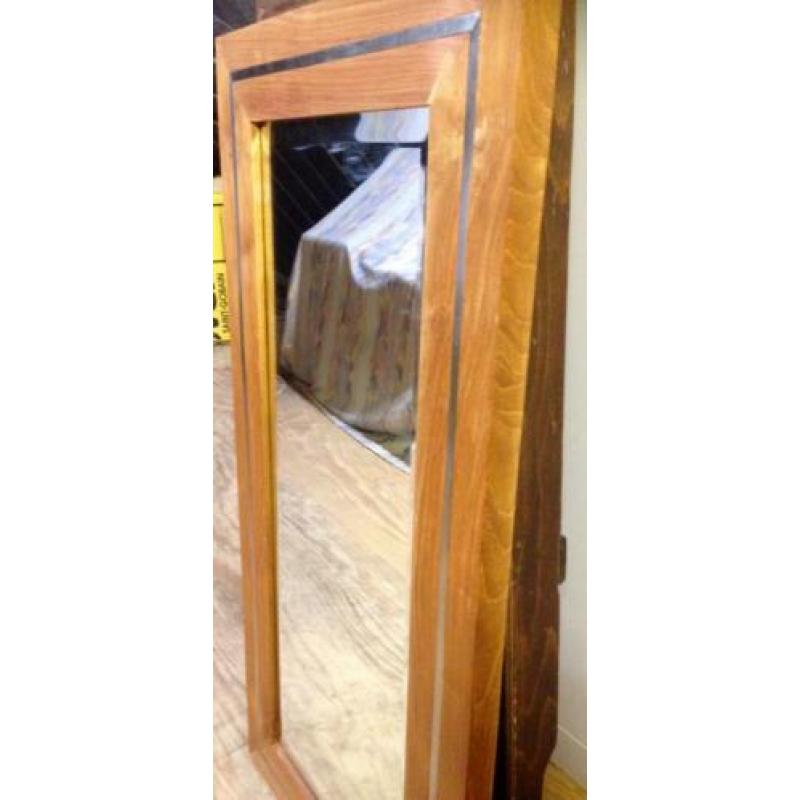 Vintage Grote facet spiegel met houten lijst 100/50 cm'.