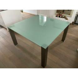 tafel, glas vierkant met RVS poten