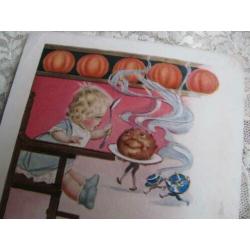 Antieke kaart - Meisje in kinderstoel / pompoen