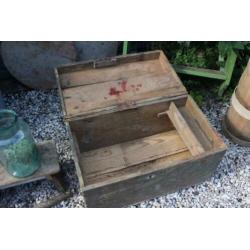 Oude groene houten kist - Mentha Brocante