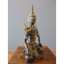 Tempelwachter Boeddha in brons + verguld = Hoogte 33 cm !!