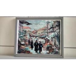 Te koop impressionistisch schilderijtje Joodse wijk Parijs