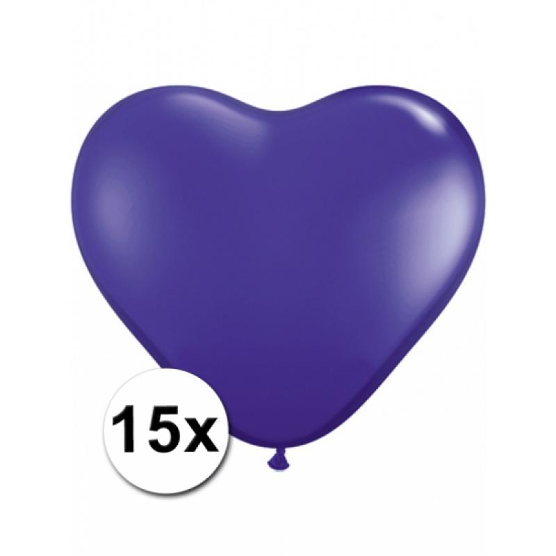 Feestartikelen diversen 15 Paarse harten ballonnen 15 cm