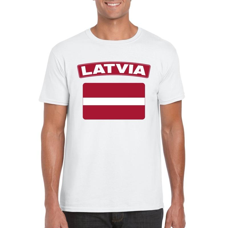 Landen versiering en vlaggen Shoppartners T shirt met Letlandse vlag wit heren