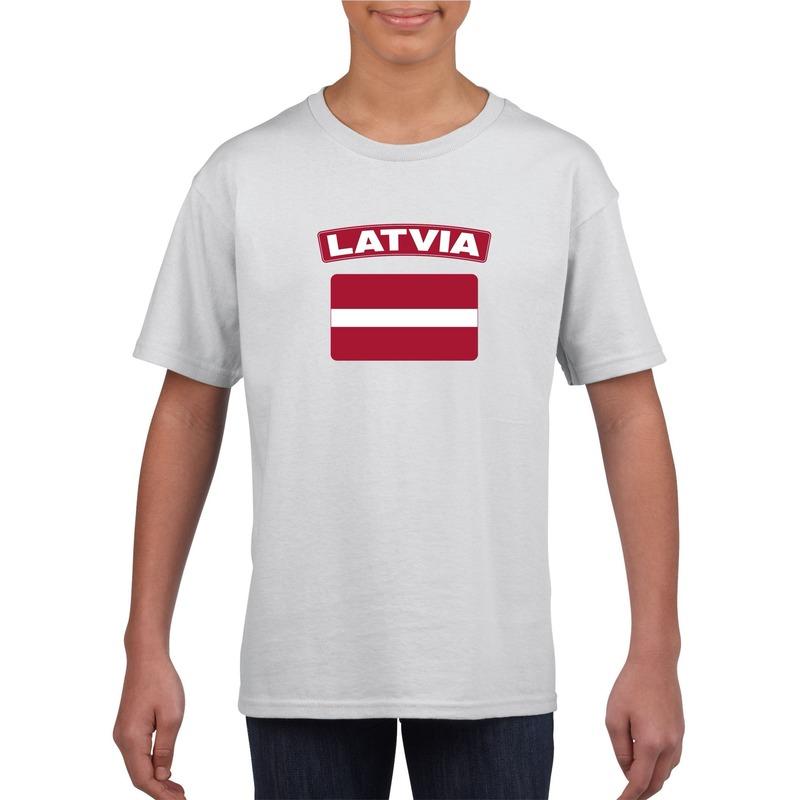 T shirt met Letlandse vlag wit kinderen Shoppartners te koop