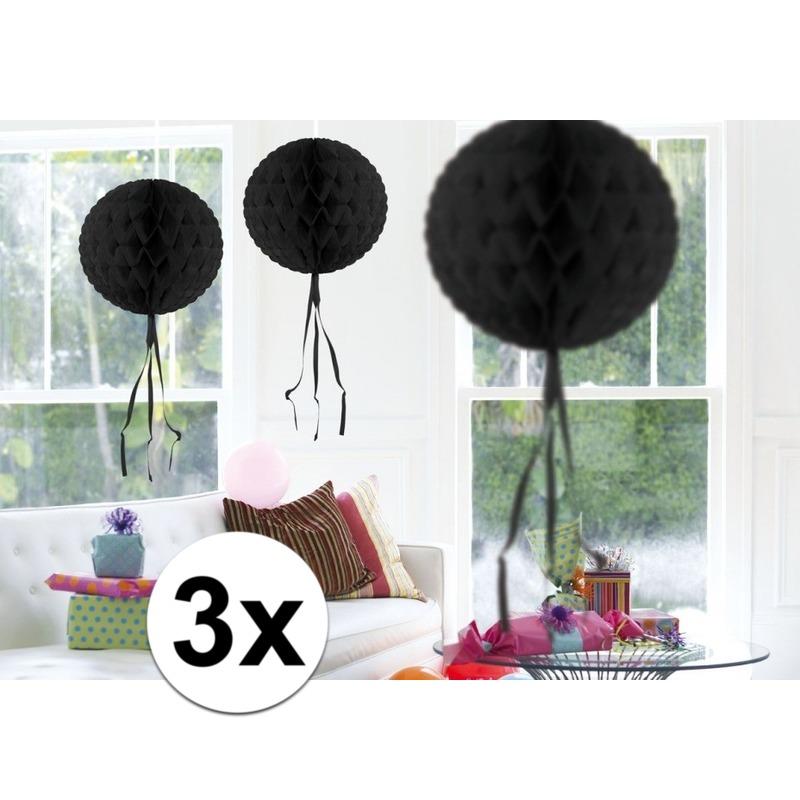 Kleuren versiering Feestversiering zwart decoratie bollen 30 cm 3 stuks